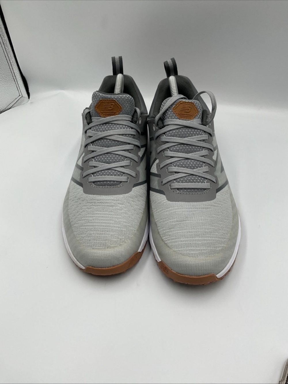 New Balance Men's Light Gray Knit Sneakers with Tan Accents